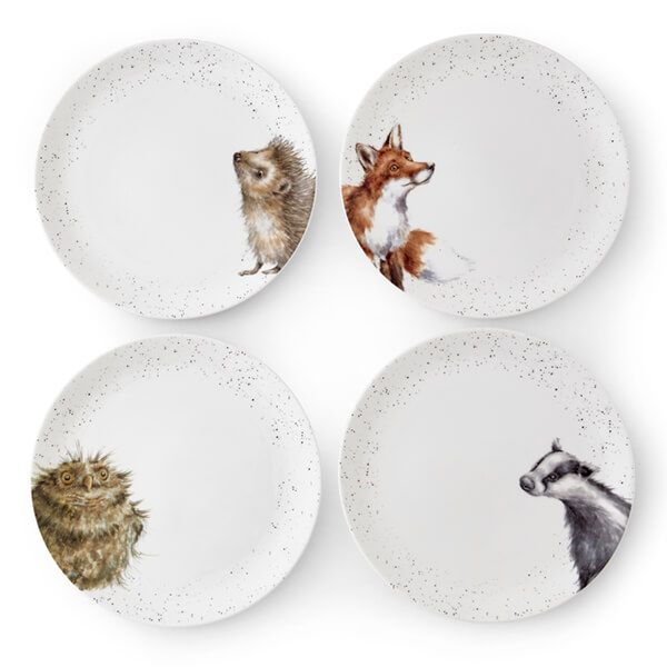 Wrendale Designs Set of 4 Coupe Plates, 27cm (Badger, Hedgehog, Fox & Owl)