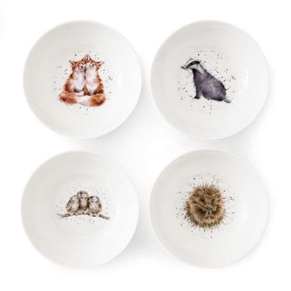 Wrendale Designs Set of 4 Cereal Bowls (Badger, Hedgehog, Fox & Owl)