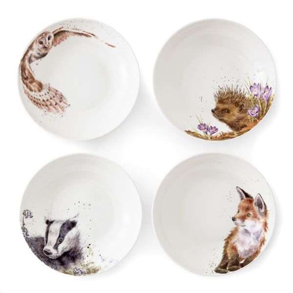 Wrendale Designs Set of 4 Pasta Bowls (Badger, Hedgehog, Fox & Owl)