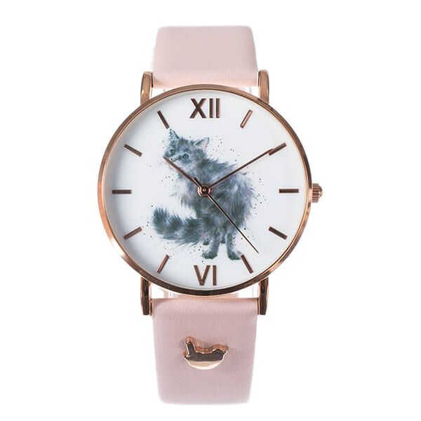 Wrendale Designs Cat Watch Glamour Puss Pink Leather strap