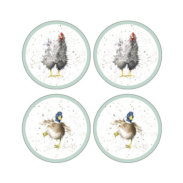 Wrendale Designs Farmyard Feathers Round Coasters Set Of 4