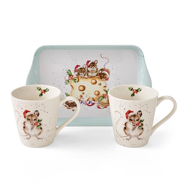 Wrendale Designs Mug and Tray Set Holly Jolly Christmas Mice