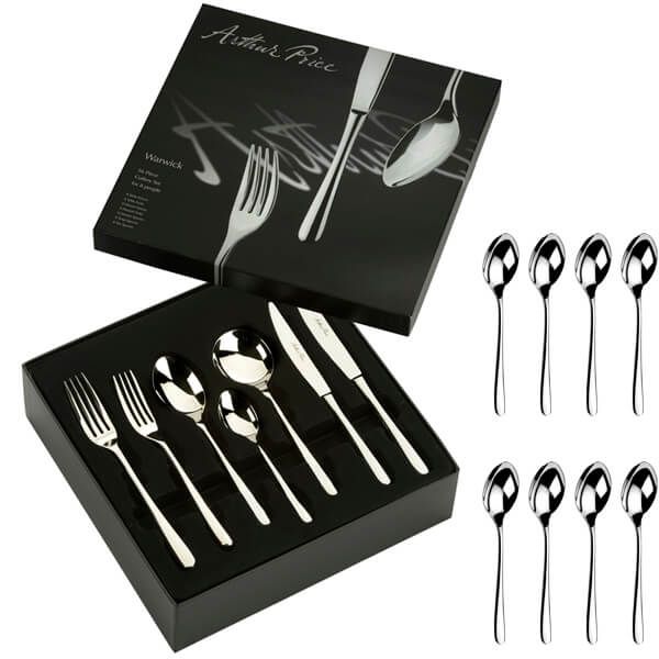 Arthur Price Signature Warwick 56 Piece Cutlery Box Set plus FREE Set of 8 Tea Spoons