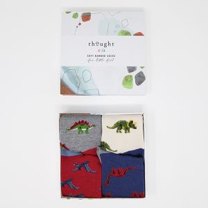 Thought Multi Extinct Bamboo Organic Cotton Blend 4 Pack Kids Socks Gift Box