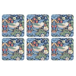Morris & Co Strawberry Thief Blue Coasters Set of 6