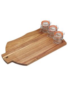 Artesa Acacia Wood Serving Board With 3 Clip-Top Jars