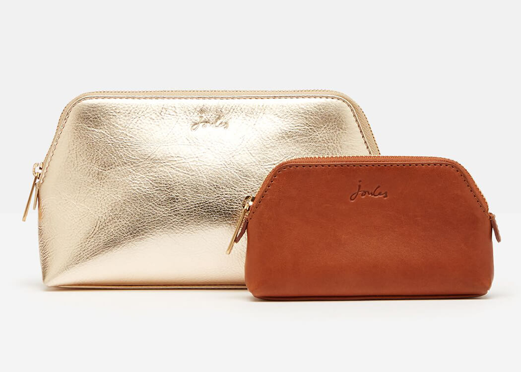 Joules Gold Peplow Leather Cosmetic Purse Gift Set