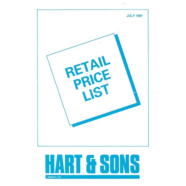 Harts Retail Price List 1987